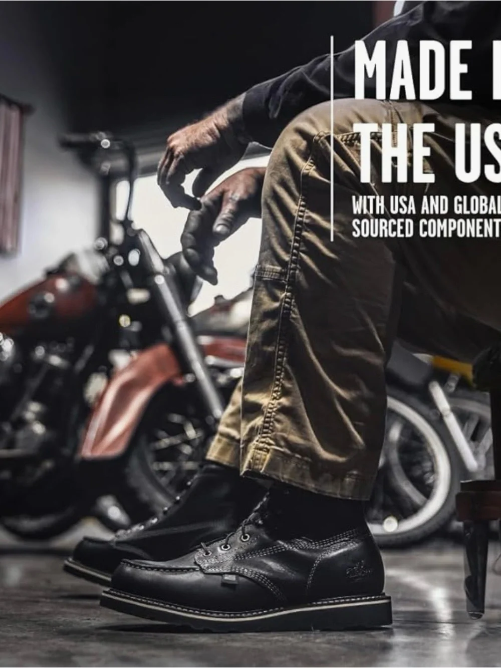 Thorogood American-Made Black Work Boots with Moc Toe and Durable Outsole